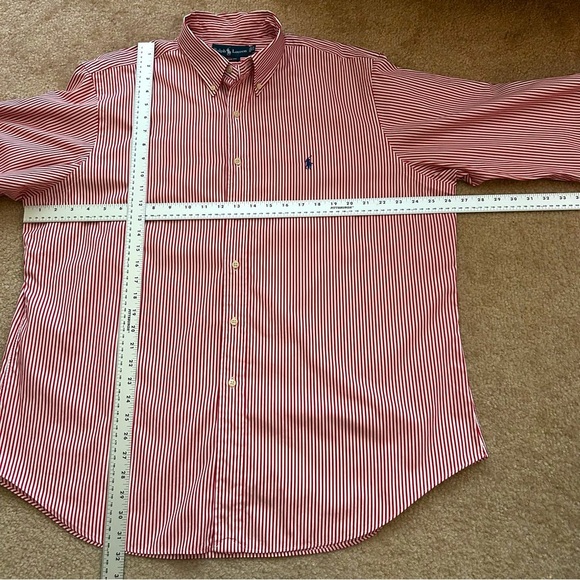 Ralph Lauren Classic Fit Red and White Striped Long Sleeve Button Down Shirt - Picture 7 of 10